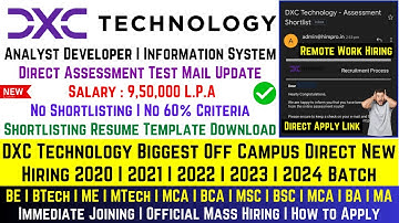 DXC Technology OFF Campus Direct Hiring 2021, 2022, 2023, 2024 Batch | Analyst Role | Salary 9.5 LPA