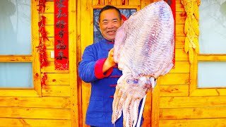 Giant Cuttlefish Special Recipe! Steamed delicacy | Uncle Rural Gourmet