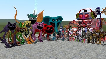ALL SMILING CRITTERS GIANT FORMS VS ALL FNAF 1-10 ANIMATRONICS In Garry