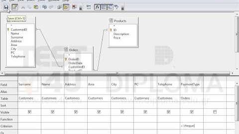 Insert the appropriate criterion in the Payment query to display customers who pay by cheque...