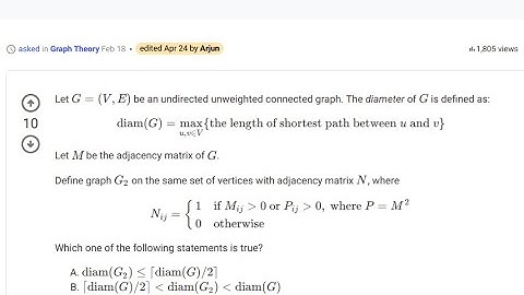 GATE 2021 CS/IT DATA STRUTURES |Let G be an undirected unweighted connected graph | diam(G2)=diam(G)
