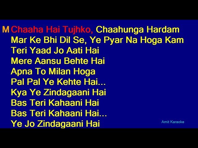 Chaaha Hai Tujhko - Udit Narayan Anuradha Paudwal Duet Hindi Full Karaoke with Lyrics