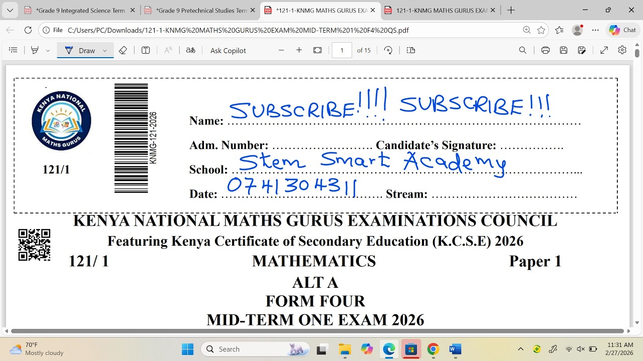 KENYA NATIONAL MATHS GURUS EXAM - MATHEMATICS FORM 4 SECTION 2 2026