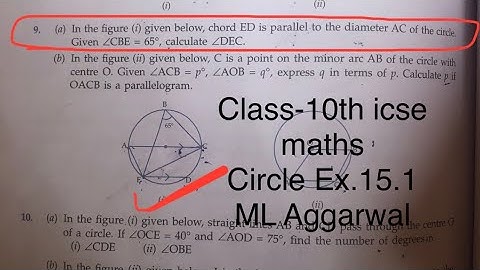 Class-10th #icse #maths #circle | In the figure (i) given below, chord ED is parallel to the diamete
