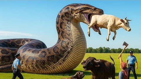 Dappere helden redden moederkoe van aanval van gigantische python!