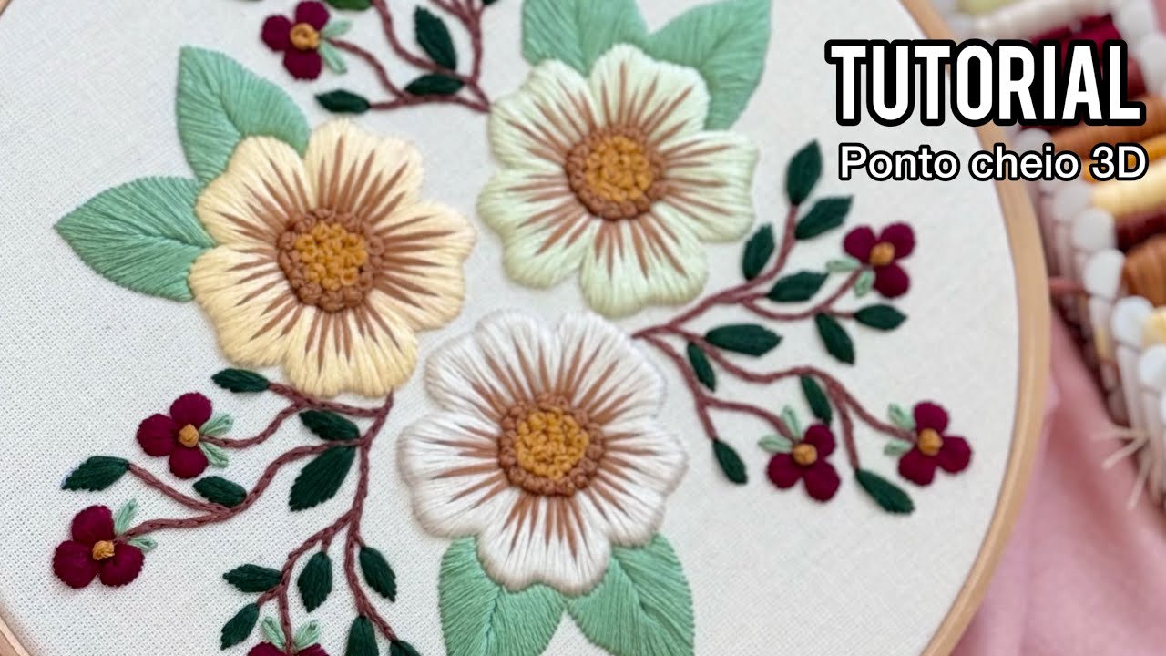 FLOR 3D (Ponto cheio) Bordado Iniciantes |Amazing FLOWER 3D (Satin stitch) Embroidery beginners|🦋6.4