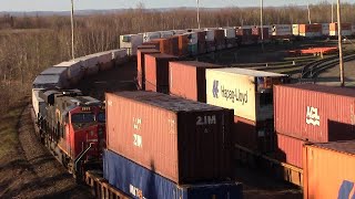Long Stack Train CN 121 w/DPU Departing Moncton Gordon Yard - Some Horn Action!