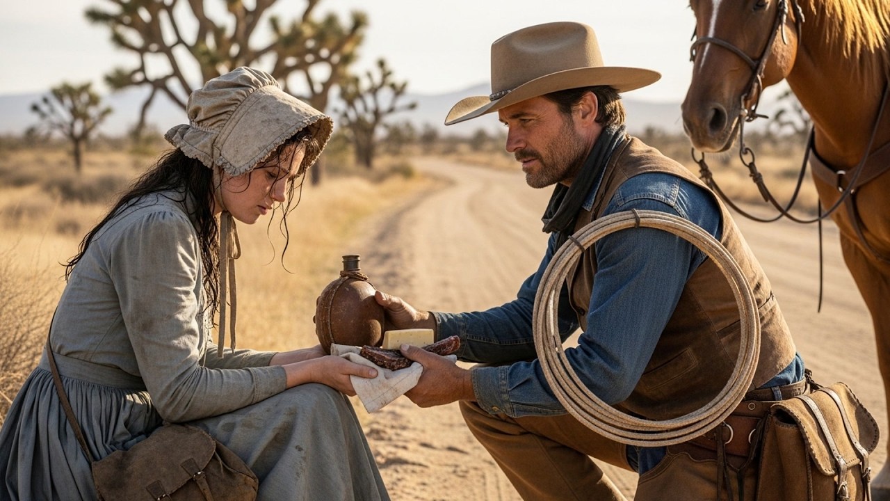 She Gave Her Last Meal To A Stranger On The Road, The Cowboy Found Her And Fed Her His Own Supper