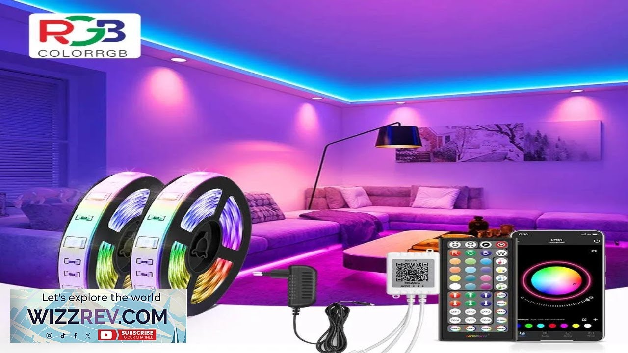 Светодиодная лента (вилка ЕС) RGB с синхронизацией под музыку, смена цветов, чувствительная, встр...