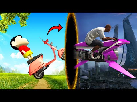 GTA 5: Shinchan, Pinchan FRANKLIN Upgrading Cars To GOD Cars Through Portal in GTA 5