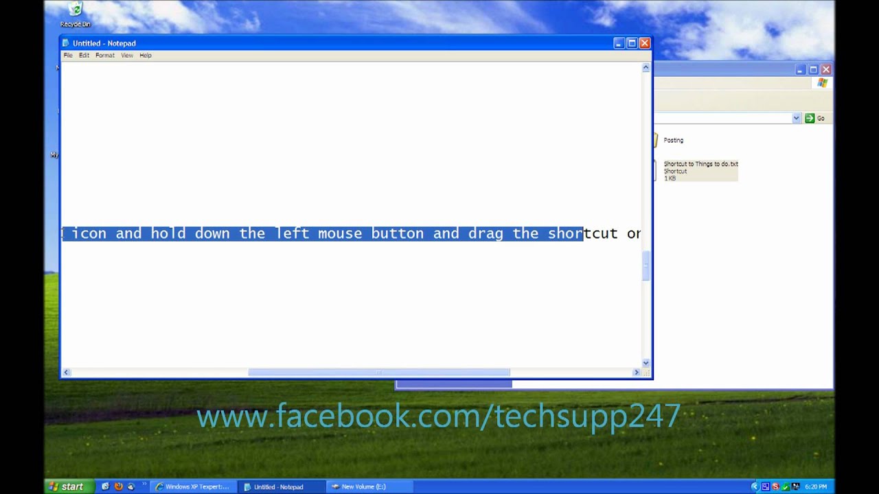 How to add shortcut in Windows Xp