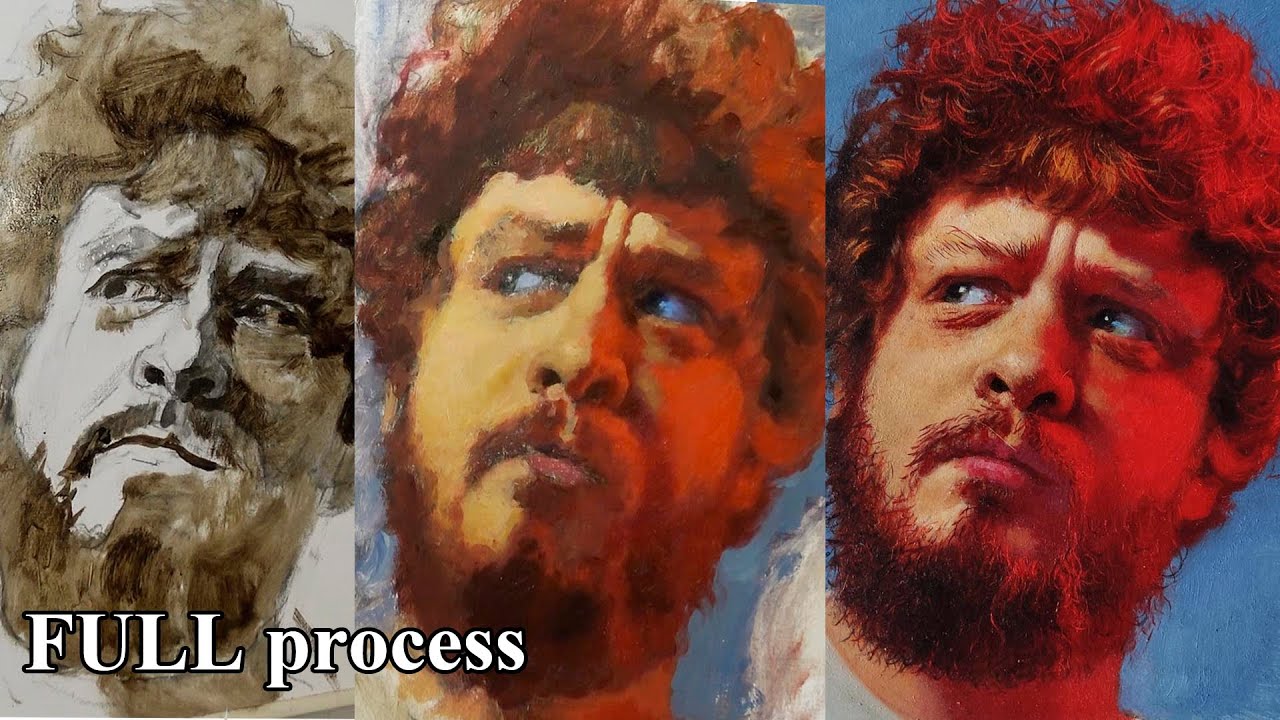 How to paint a photorealistic portrait in 4 easy steps? 5 hours long video tutorial for beginners.
