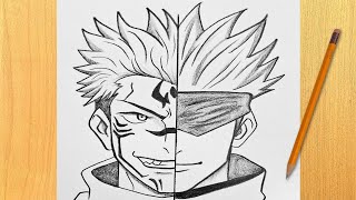 How to Draw Sukuna & Gojo | Jujutsu Kaisen Character Split-Face Tutorial