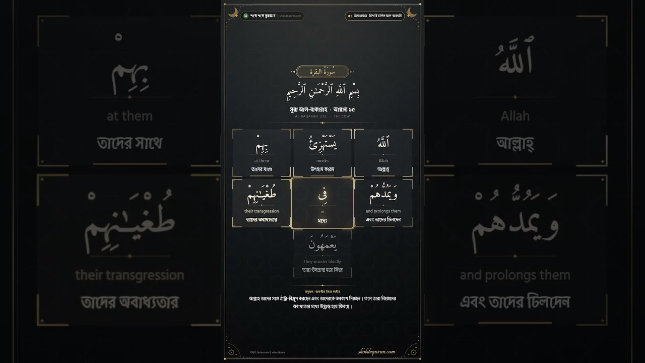 Surah Al-Baqarah Ayah 15 | Word by Word | Arabic, Bangla & English Meanings
