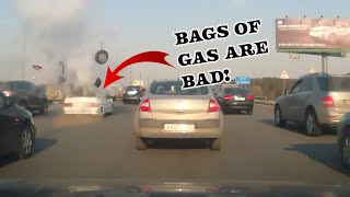 Why you shouldn't put bags or open containers of gasoline in your car.