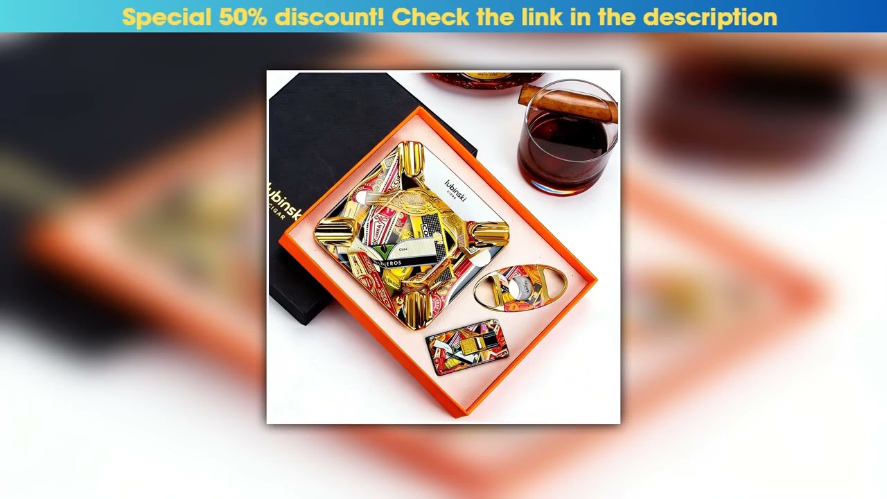 Best Seller LUBINSKI Ceramic Cigar Ashtray Metal Butane Gas Torch Lighter Cutter Portable Cigar Set
