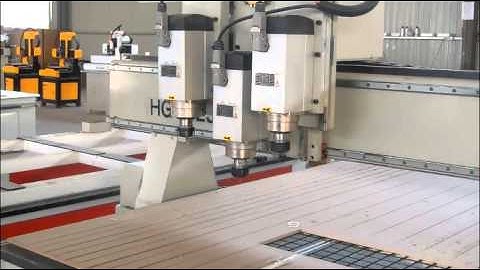 how HG-1325 Wood CNC router with 3 pneumatic spindle works