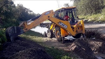 JCB Backhoe Working River Area - JCB Making A Big Dam & Drain - JCB Dozer