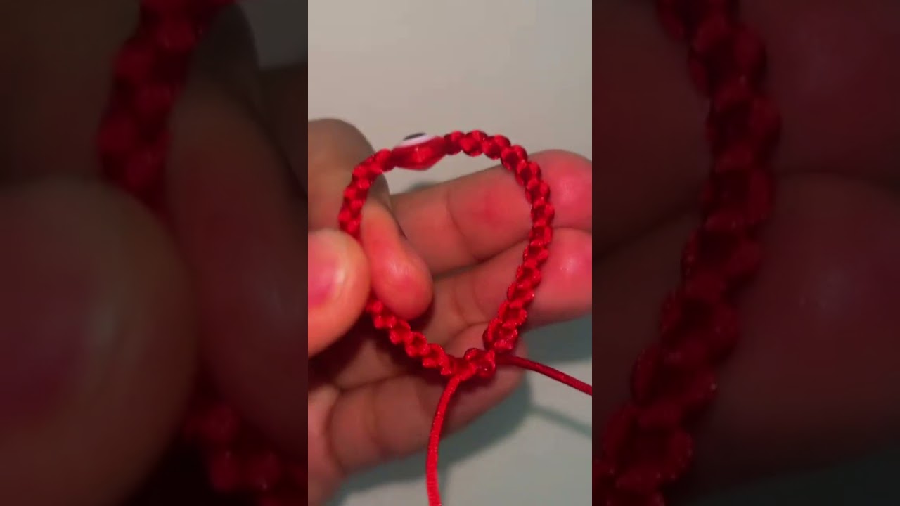 Red Knitted Bracelet With Evil Eye Protection Amulet