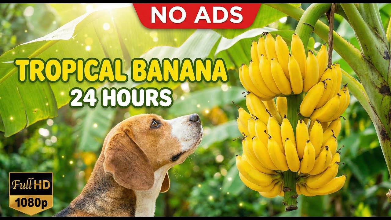 24 Hours of Calming Dog TV 🍌🐕 Tropical Banana Field Walk No Ads 🌿💖 Gentle Nature Sounds FullHD