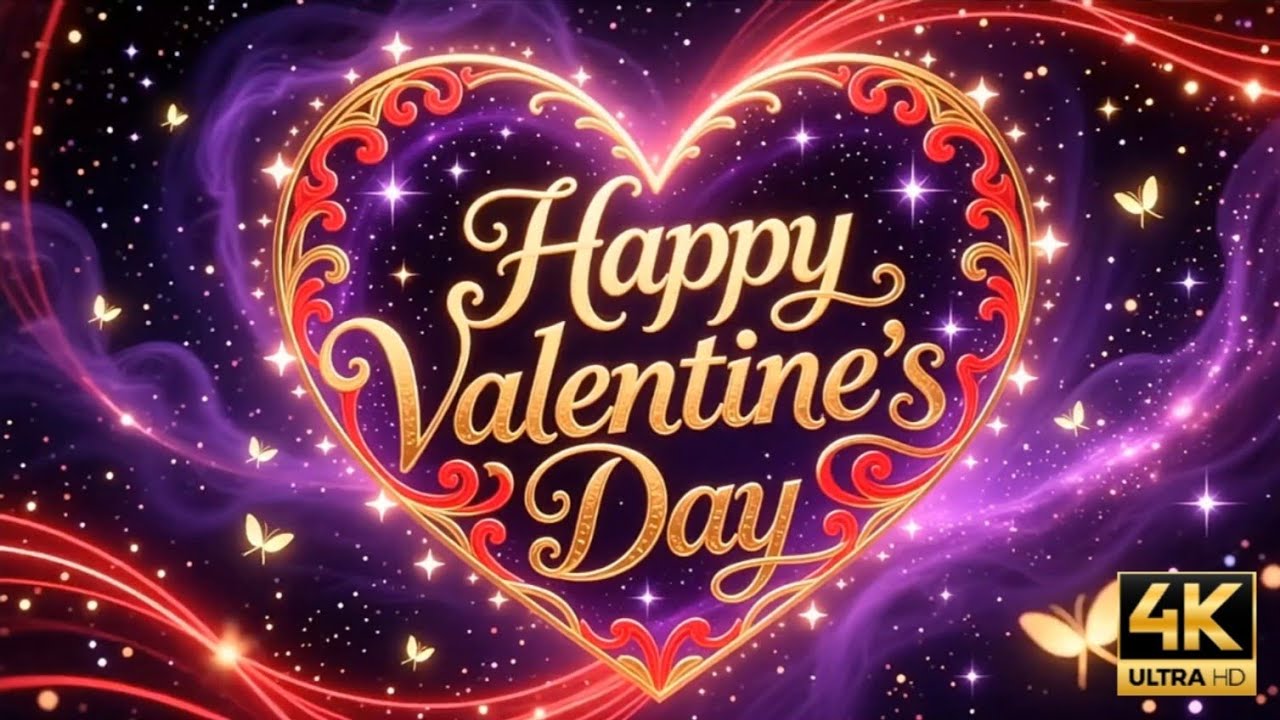 4k 1hr Happy Valentines Day Heart animation with glowing particles