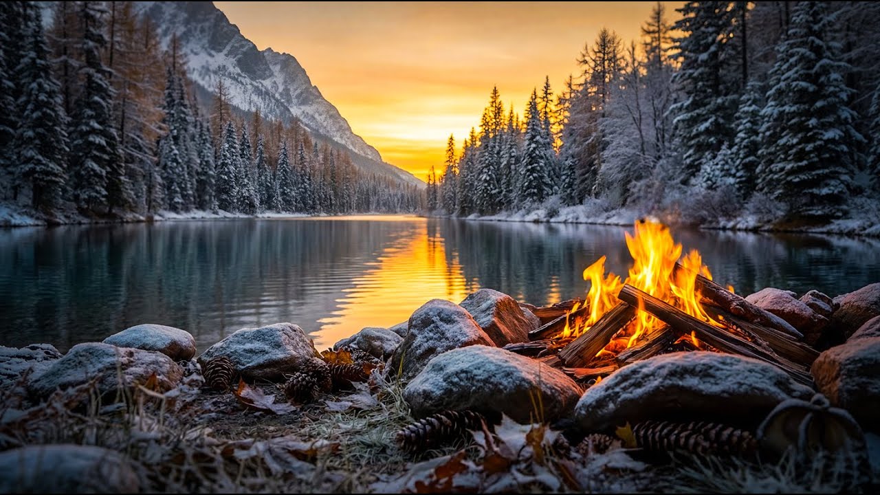 Soothing Campfire Sounds 🔥 Crackling Fire Near Water for Relaxation