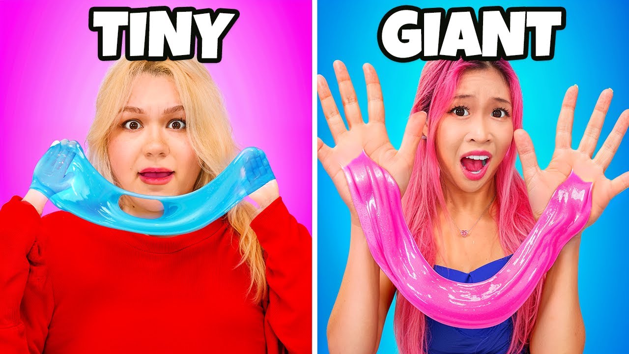 Tiny Hands Vs. Giant Hands SLIME Challenge!