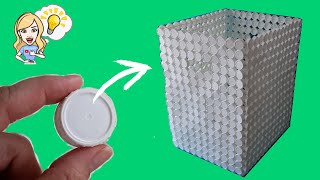 Como hacer una CESTA con tapas de plástico DIY [Reciclaje creativo]