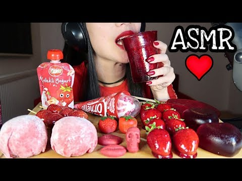 KIRMIZI YİYECEKLER YEDİM! | Mochi, Tanghulu, Marzipan, Cornetto Dondurma, Jöle Bardak | TÜRKÇE ASMR