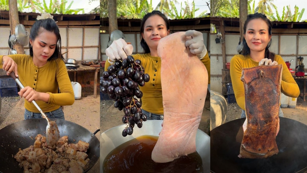 Amazing cooking deep fried pork and grape for braised recipe