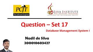 Question Set 17 | Database Management System | Java Institute of Technology