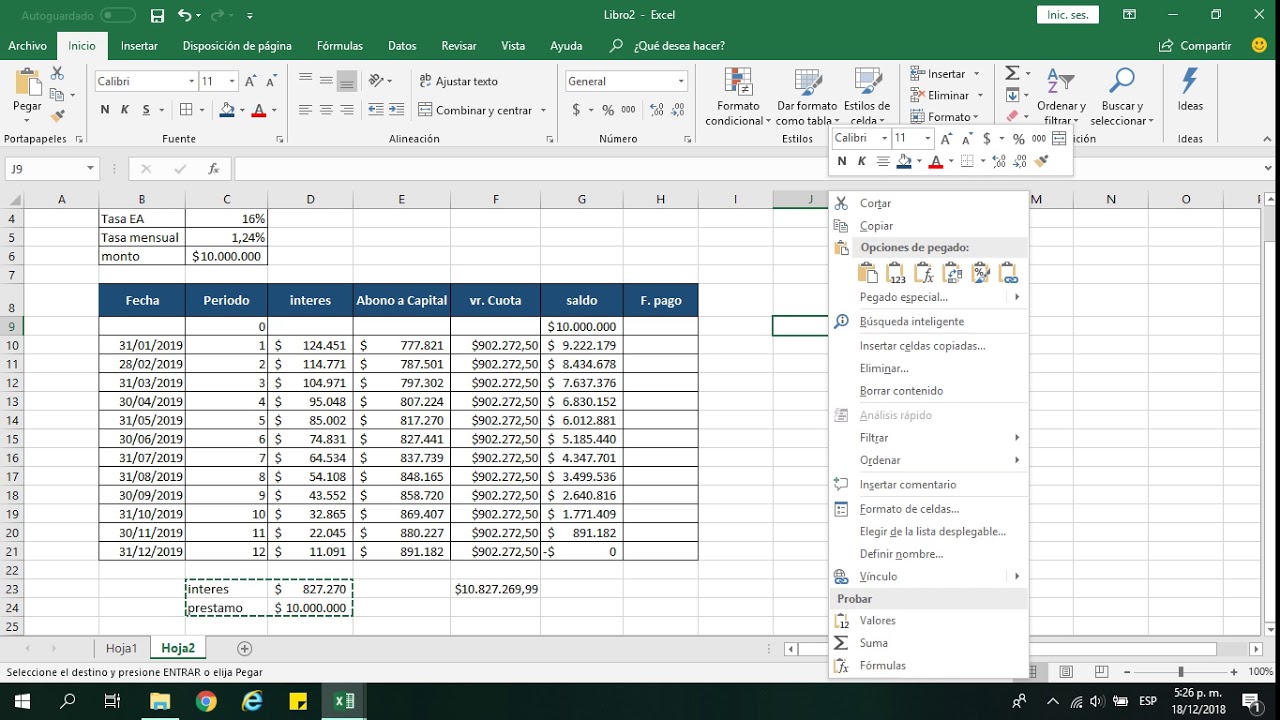 Como Hacer Una Tabla De Amortización Excel 2019 Cuota Fija Youtube