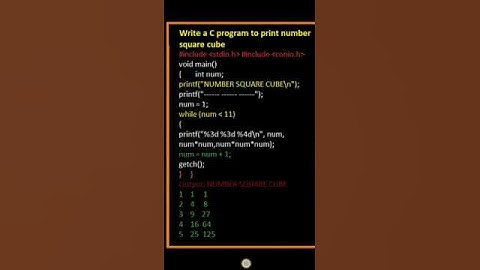 🌼C Program to Print 🍁Square Cube Using 🍁While Loop🍁