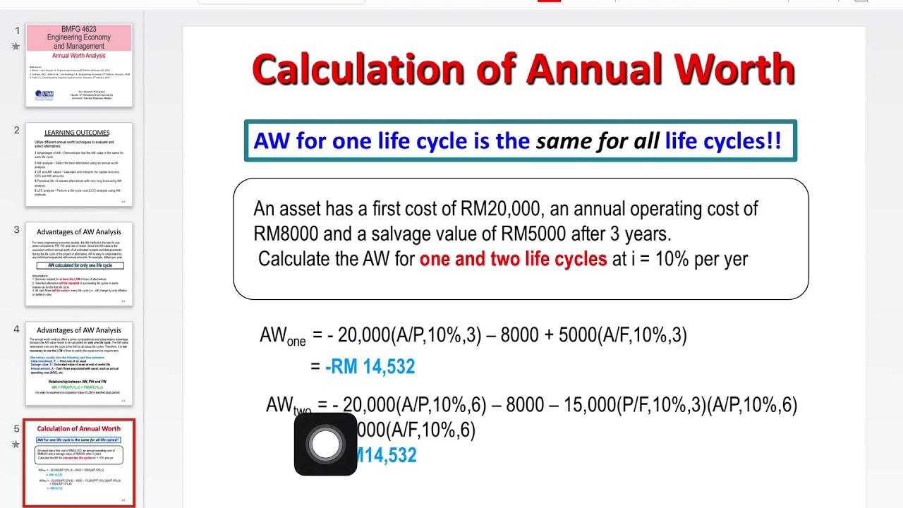 BMFG 4623 Chapter 5 Annual Worth Analysis YouTube