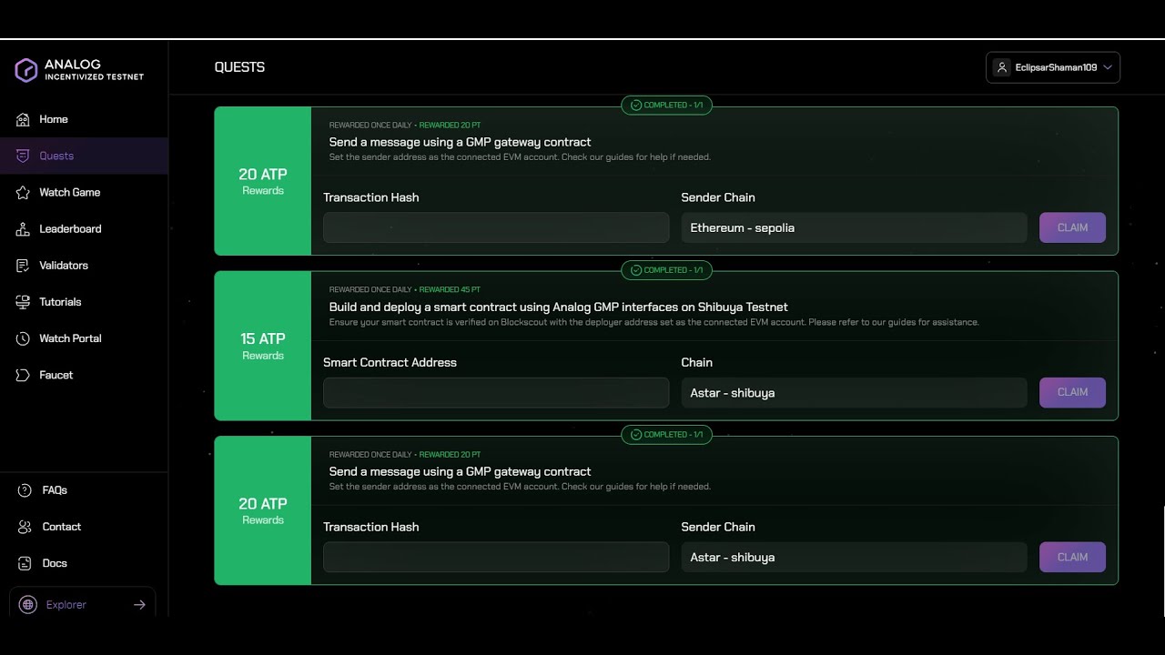 Send a message using a GMP gateway contract on sepolia and shibuya testnet | Earn 40 points |
