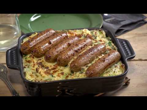 Vegetarian Recipe: Cumberland Sausages with Baked Seasonal Colcannon