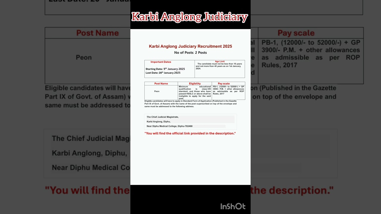 Karbi Anglong Judiciary Recruitment 2025– 2 Peon Posts