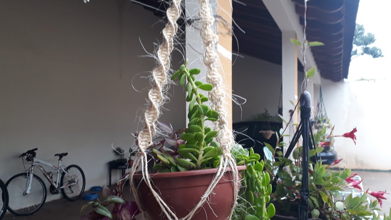 Suporte para plantas em macramê com corda de sisal #suporteparaplantas