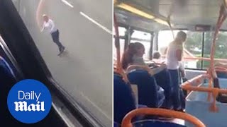 Passengers panic as runaway double-decker bus crashes through wall - Daily Mail