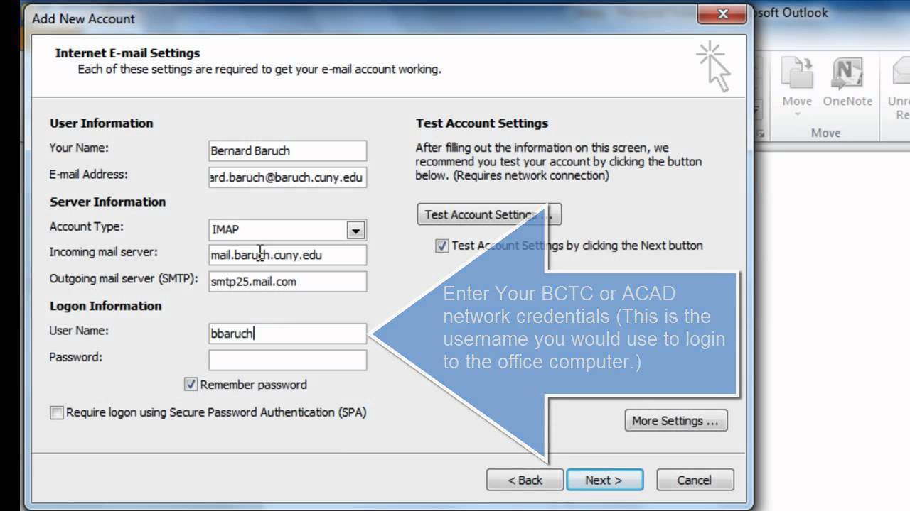 imap account settings for outlook 2007