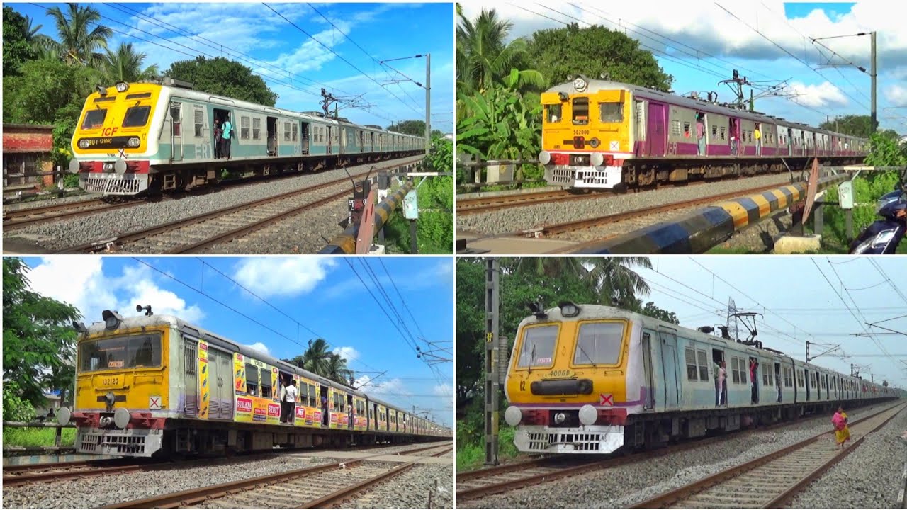 [4 in 1] Different model EMU local trains crossing railgate - YouTube
