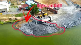 Unbelievable!! Filling Mine Stones Into Water And All Sink In The Water Repair By Wheel Loader