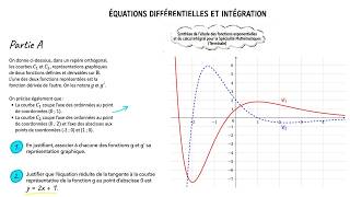 Baccalaureate exercise: exponential function fully explained (differential equation and area calc...