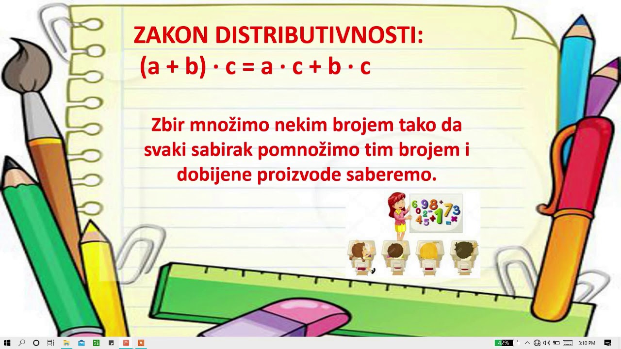Množenje zbira i razlike brojem, zakon distributivnosti - YouTube