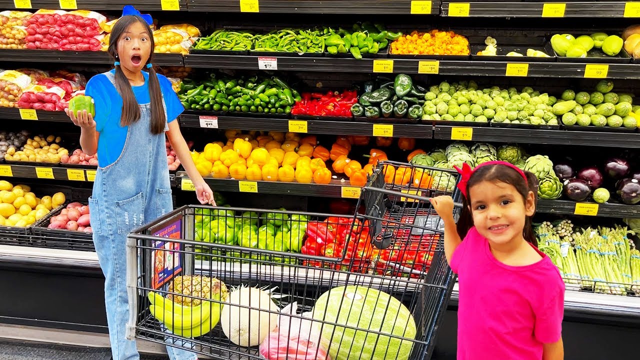 ⁣Wendy Y Ellie Van De Compras Al Supermercado | Los Niños Aprenden Sobre Alimentos Saludables