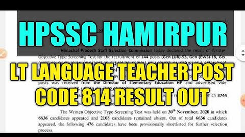 Hpssc LT Language Teacher Post Code 814 Result Out ||Hpssc New Result