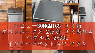レビューSONGMICS ゴミ箱 ダストボックス 2分別 ゴミ袋付き ペダル式 2x30L インナーバケット二つ ステンレス 密閉 音無し おしゃれ スリム 室内 キッチン 蓋付き LTB60NL