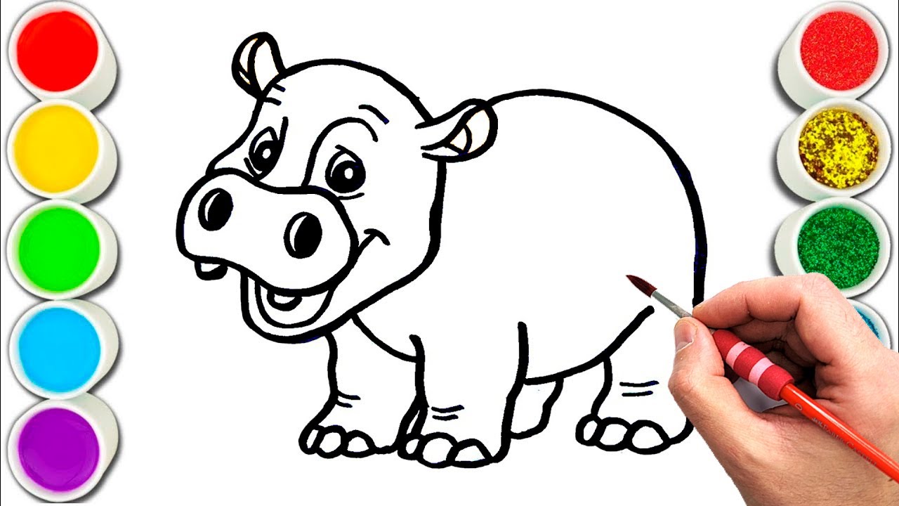 Hippo Drawing, Painting & Coloring For Kids and Toddlers_ Child Art ...