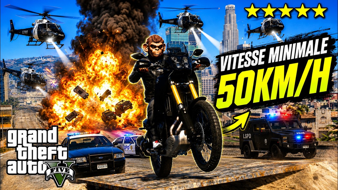FAIRE LE TOUR DE LA MAP GTA 5 SANS DESCENDRE EN DESSOUS DE 50KMH AVEC 5 ETOILES !