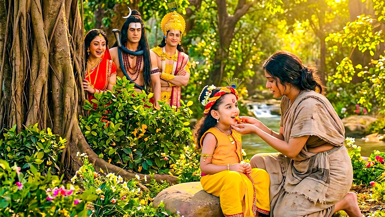 बाल कान्हा को भीलनी (वनवासी स्त्री) के हाथों से भोजन करते हुए मैया यशोदा ने देखा | Shree Krishan